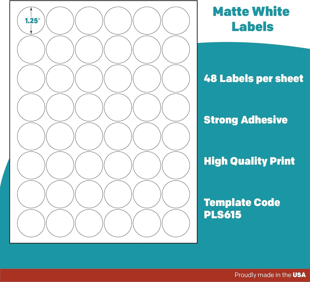 Premium Label Supply White Sticker Round Labels – 1.25" Circle – Laser/Inkjet Compatible – (48 per Sheet), 2000 Sheets – 96,000 Total Adhesive Labels