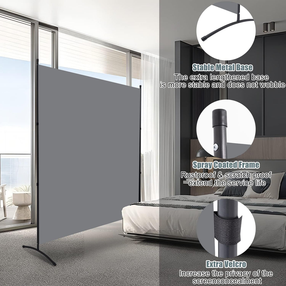 Room Divider 6FT Folding Privacy Screens, Partition Room Dividers w/Freestanding Design, Portable Wall Divider for Room Separtation, Fabric Screen Panel for Home Office Dorm (Grey, 1 Panel)