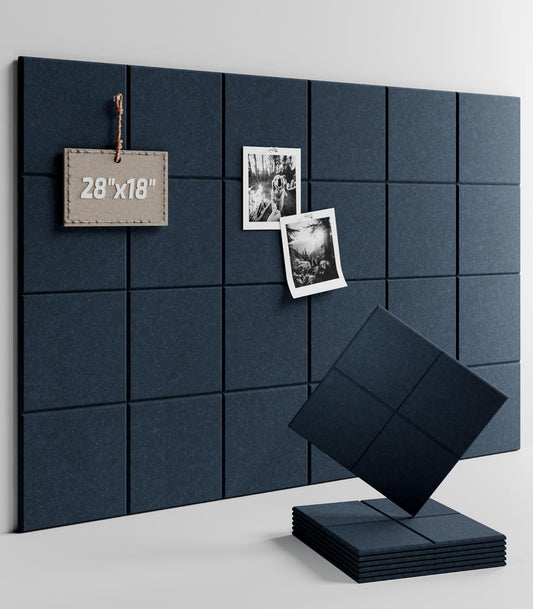 Felt Bulletin Board Tiles -28"x18" Cork Board Alternative for Office Decor, Push Pin Board Wall Organizer 6-Pack-Denim Blue