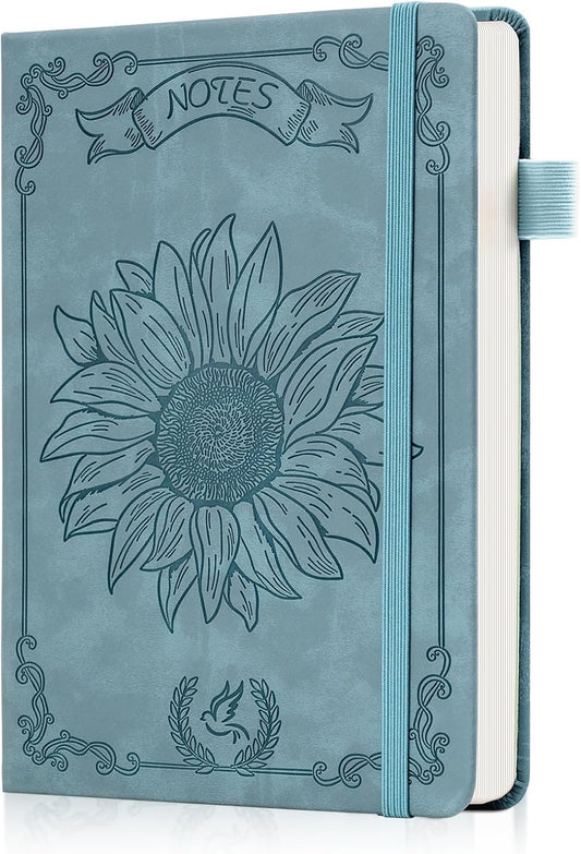 Sunflower Journal for Girls Women Journals for Writing 100GSM College Ruled A5 Leather Notebook for Girls Ages 8-12 Flower Diary with Heart-shaped Shadow, 5.7" x 8.3", Blue
