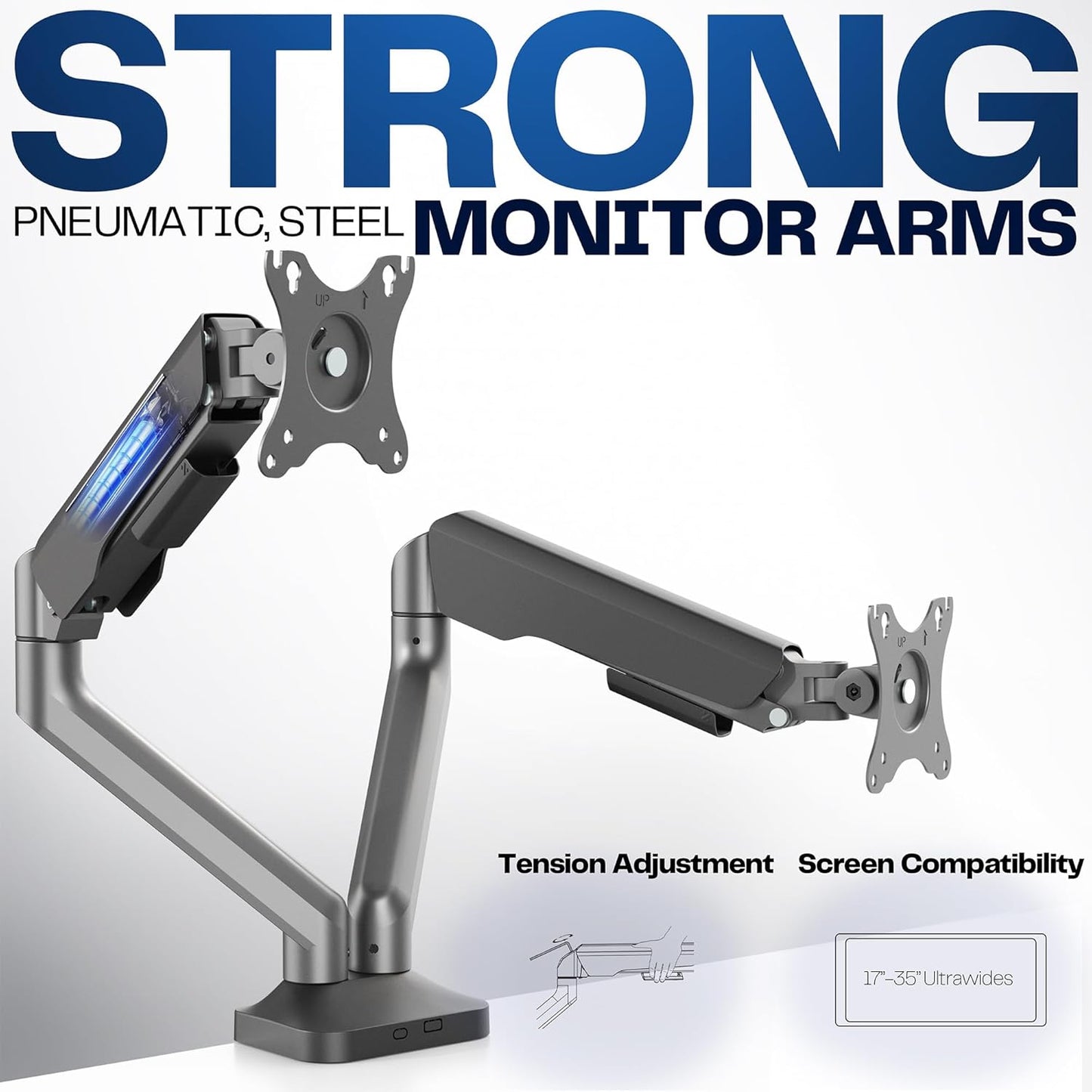 VIVO Dual Pneumatic Arm Ultra-Wide Monitor Mount for up to 35 inch Screens, Holds 26.4 lbs per Arm, Desk Mount Monitor Stand for 2 Ultrawides, Black, STAND-V200O