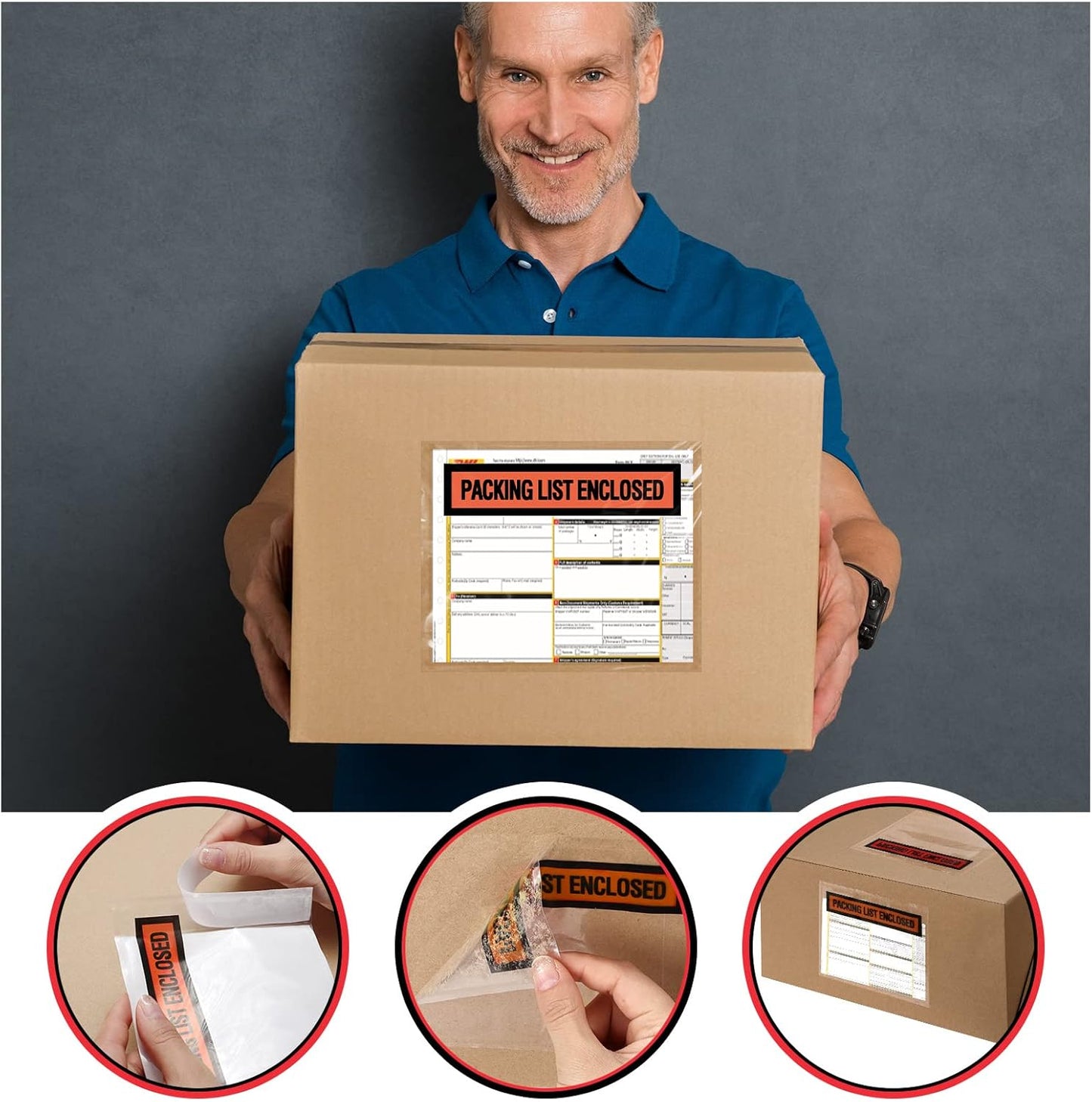 1000 Pcs Packing Slip Envelope Pouches Clear Self Adhesive Shipping Label Sleeves Waterproof Packing List Envelopes Pockets Top Loading Shipping Pouches Enclosed Bags (Orange,7" x 10")