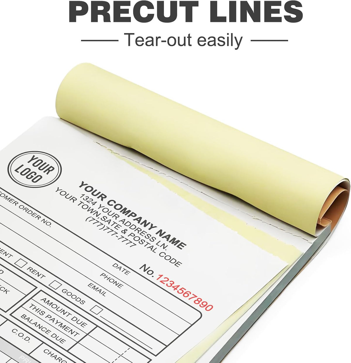 Custom 4.25" x 7" Invoices Receipts Carbonless Books in 3-Part Duplicate Personalized Company Address Name Phone Number 50 Sets