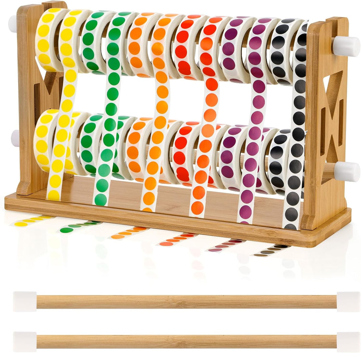 Wooden Label Dispenser Label Roll Holder Dispenser 13x4.5x8 inch Label Sticker Holder Organizer Sticker Roll Dispenser Label Stand for Label Rolls Table Home Office(Not Contain Label Tape)