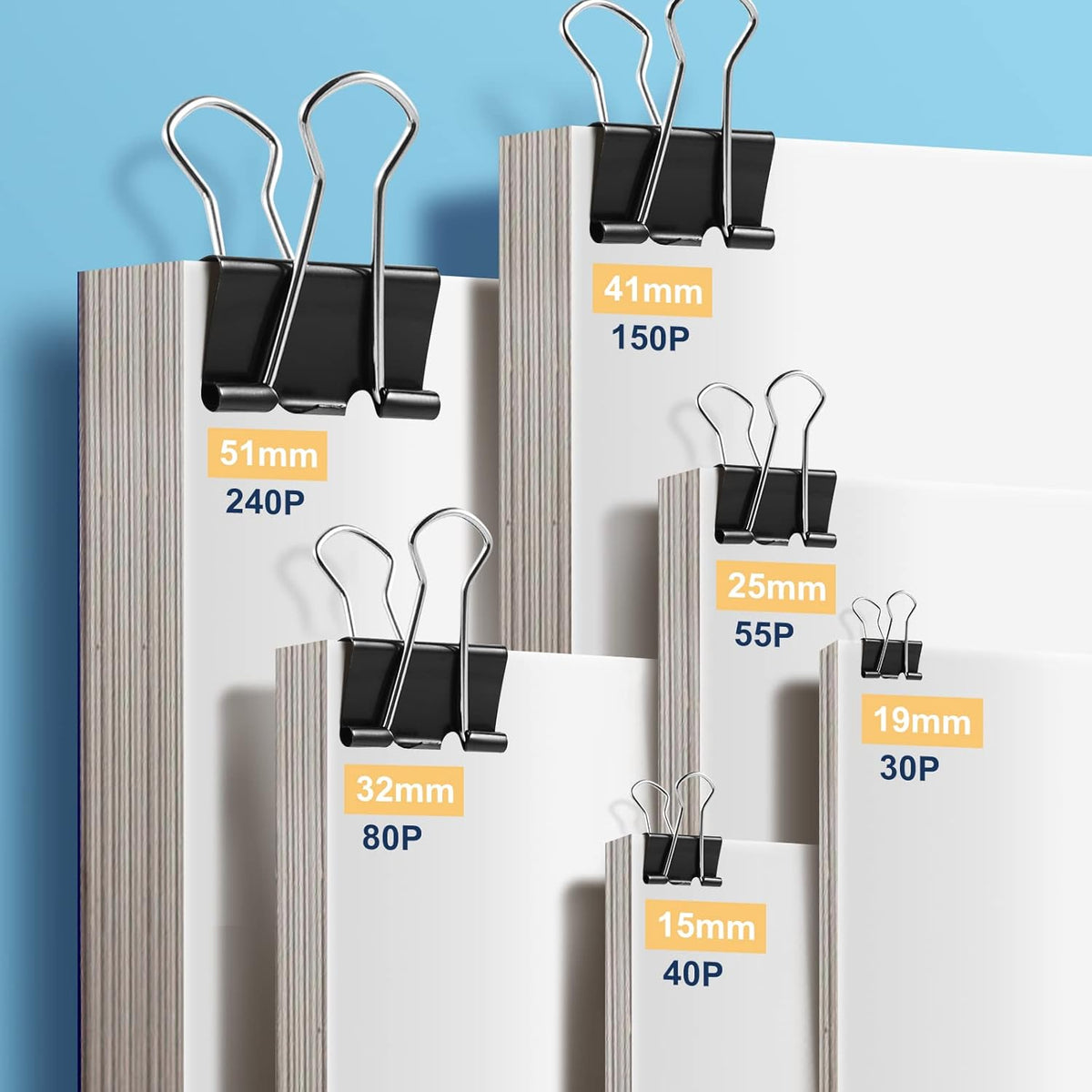 208 PCS Binder Clips Paper Clamps Assorted Sizes, Metal Paper Binder Clip, Black Binding Paperwork Clamp Bulk, School Teachers Office Supplies