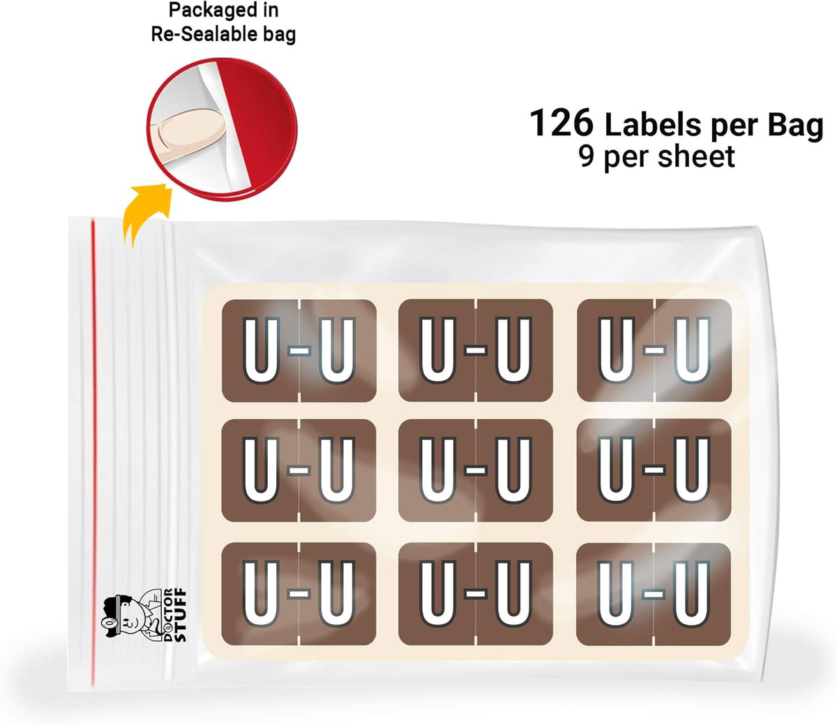 Doctor Stuff - File Folder Labels, Alphabet Letter U, Barkley/Sycom FABKM - BRAM Series Compatible Alpha Stickers, Brown, 1" x 1-1/2", 126 Labels/Package