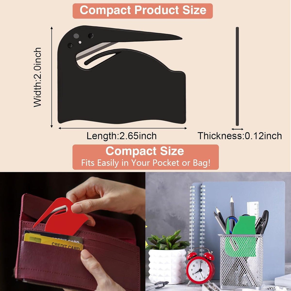 Letter Opener Envelope Slitter 8 Pack, Mail Opener with Concealed Blade, Portable Envelope Opener for Home, Office, and Travel, Durable Paper Cutters - 4 Colors (2 Each), Safe & Easy Mail Opening