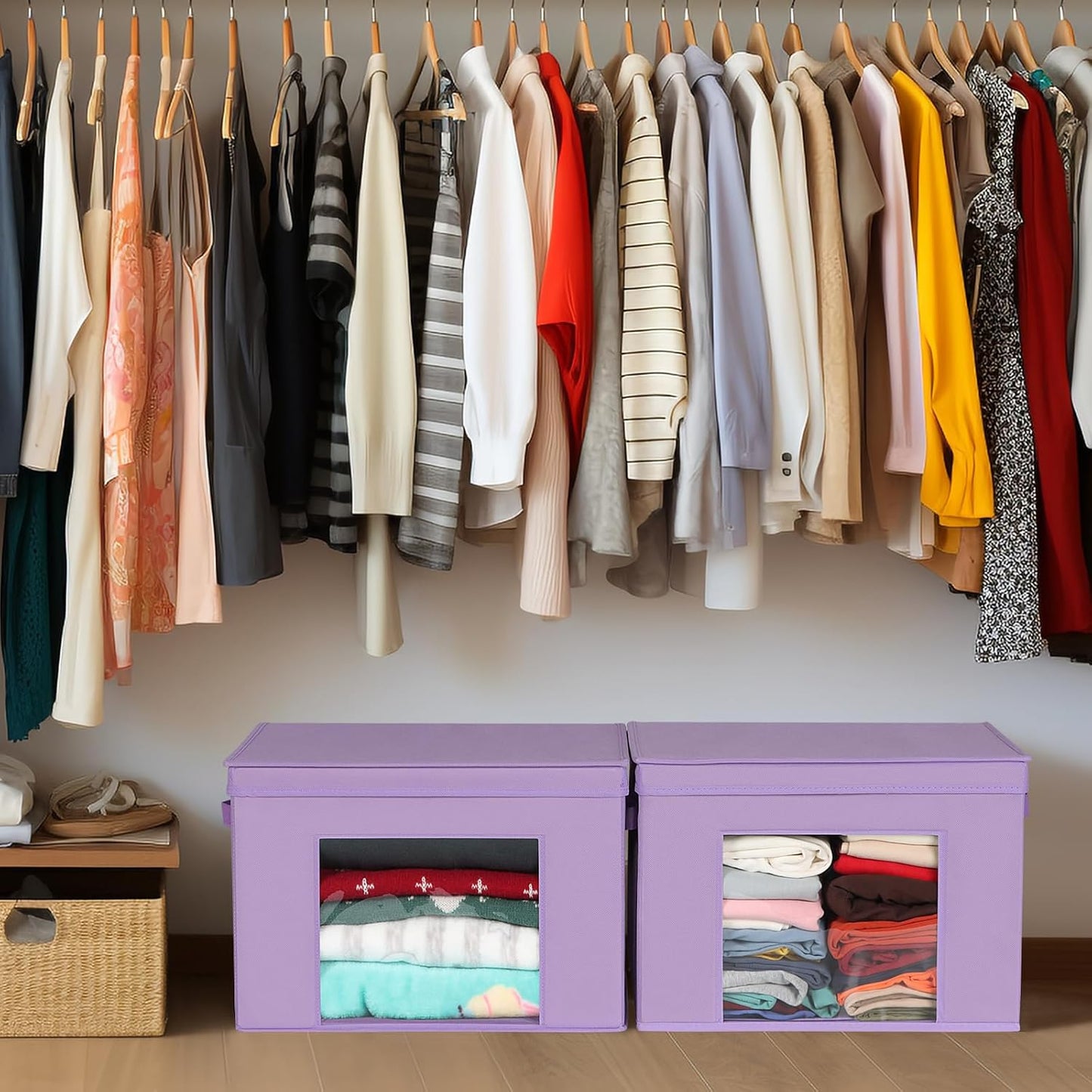 Univivi Foldable Fabric Storage Boxes Large Storage Bins with Lids [4-Pack] Collapsible Storage Cubes Organizer Containers Organization Baskets for Home, Bedroom, Closet (Purple, 17“ x 12” x 12")