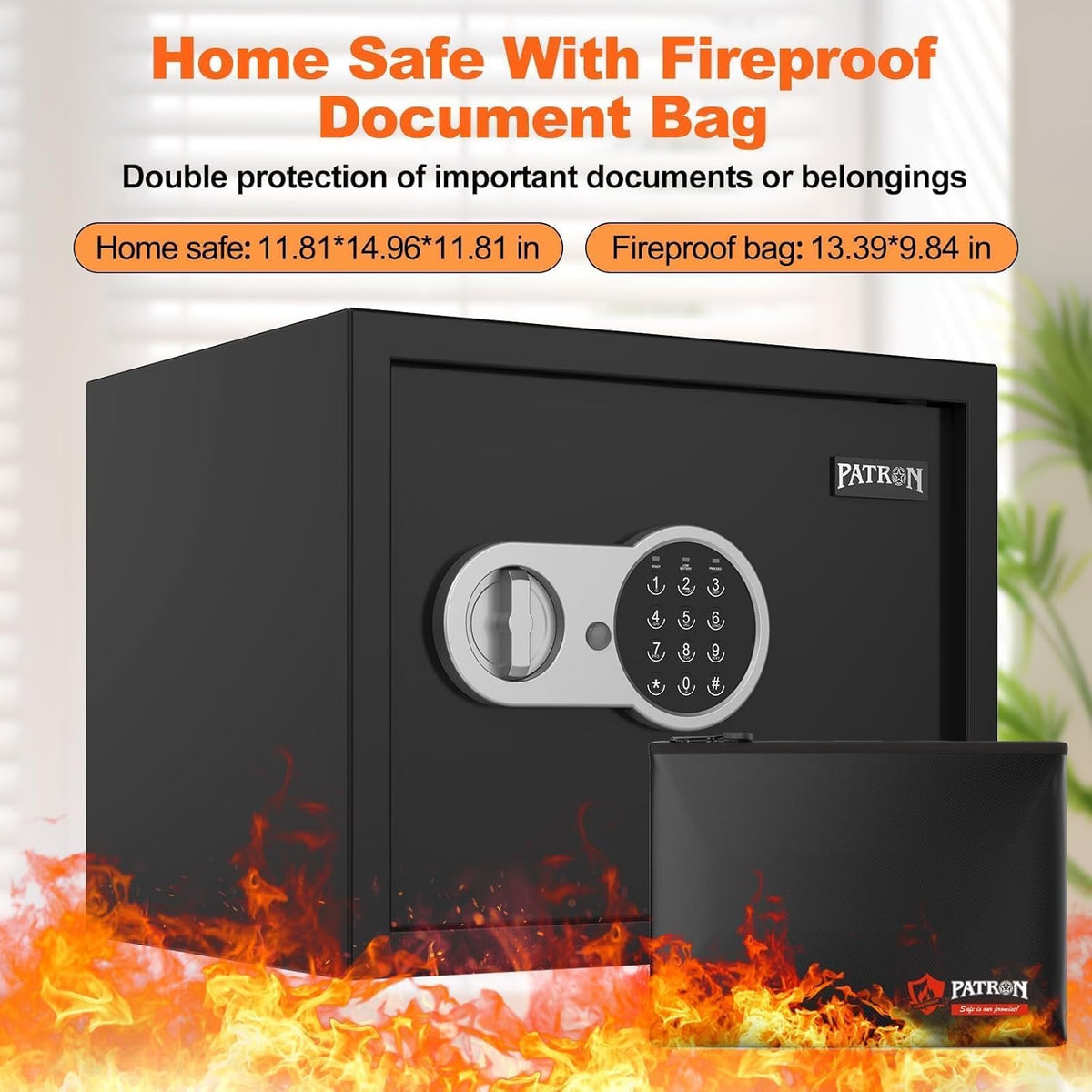 [ 1.6 Cu.ft. ]PATRON Fireproof Safe for Home,Document Safe Box Office,Digital Security Home Safes,Cabinet Safes for Money Cash,Wall Safes with Electronic Keypad for Hotel House Business,1.6 Cu.ft.