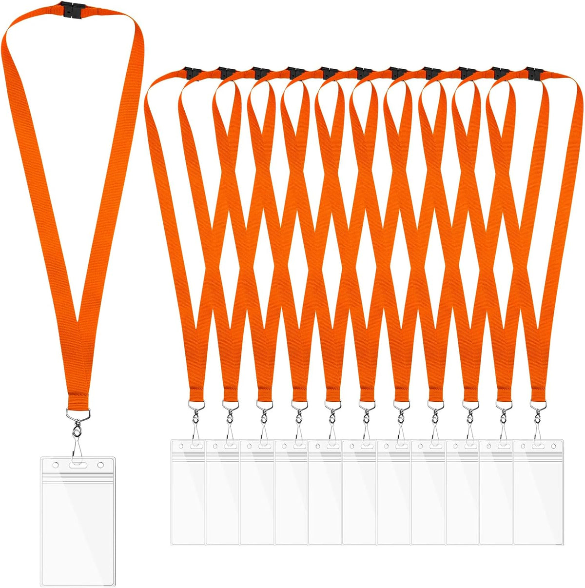 12 Pack Orange Breakaway Lanyards with Waterproof Badge Holders, Metal Hook, Polyester Neck Straps for ID Cards, Events, Office, and Schools