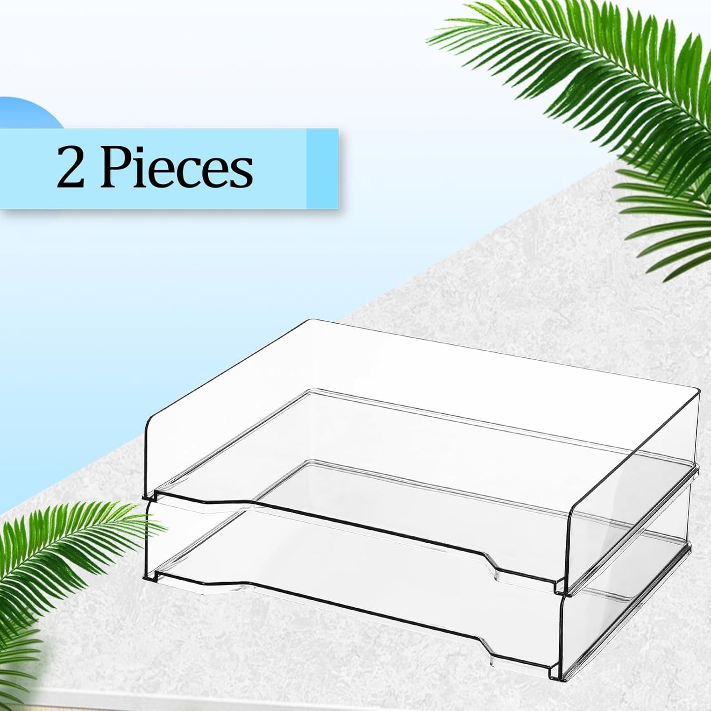2 Pcs Stackable Letter Tray Rectangular Plastic Desk Organizer 13 x 9.5 x 2.6 in Paper Holder File Tray Accessories Rack for Desktop Office Desk Drawers (Clear)