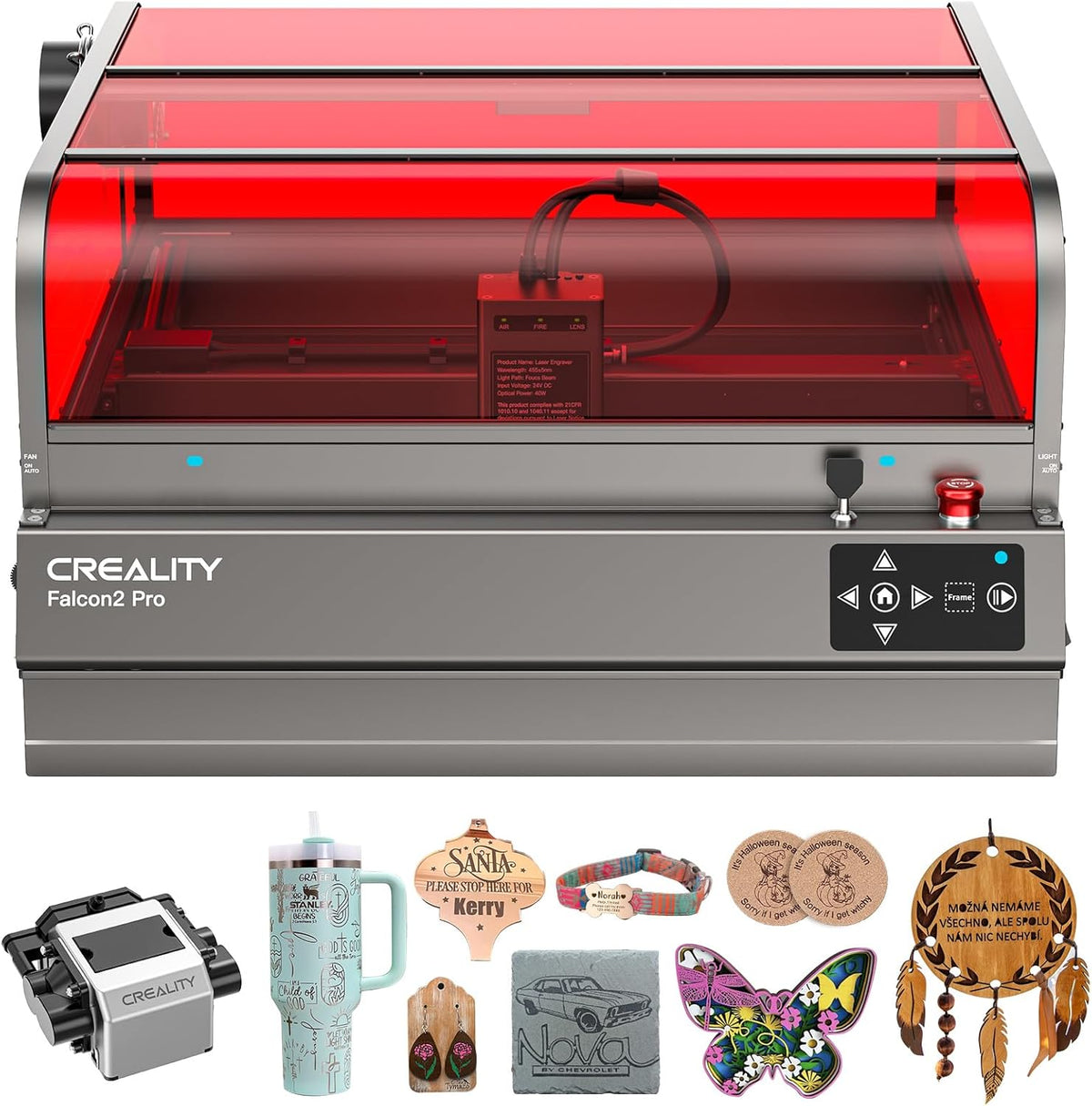 Falcon2 Pro S 40W Enclosed Laser Engraver with Air Assist, Built-in Camera, Class 1 Laser Cutter and Engraver Machine for Wood, Metal, Batch Prodcuction, Engraving Area 400 * 415mm