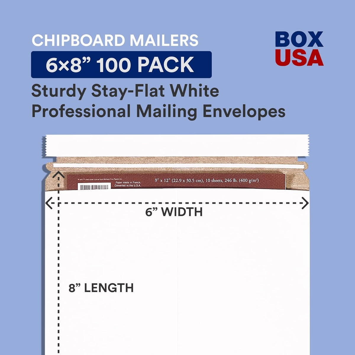 BOX USA StayFlat Mailer, 6"L x 8"W, Pack of 100 | Stayflats Envelope Keeping Photo, Document, Artwork Protected During Mailing and Shipping, 6x8
