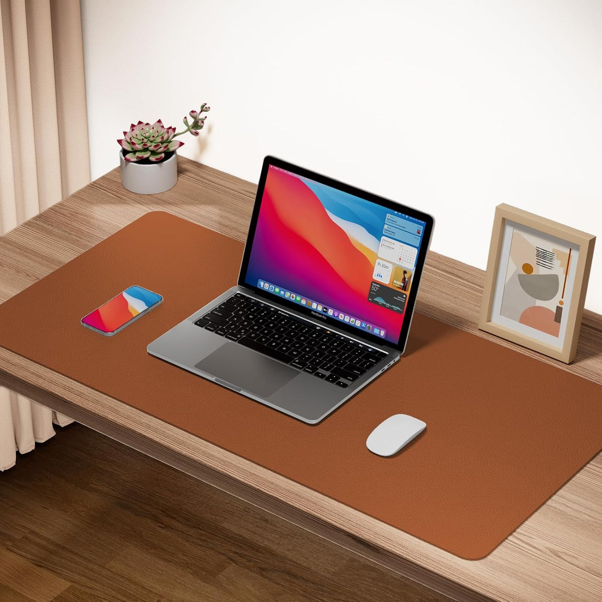 Boutilon Leather Desk Pad Protector,Non-Slip Mouse Pad,Laptop Desk Pad,Office Mouse Mat,Waterproof Leather Desk Blotter,Desk Writing Pad for Office and Home (XXXL-Brown,47"x 24")