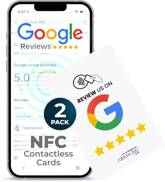 NFC Business Google Review Tap Card, Contactless, Enhances SEO, Saves Time, User-Friendly, Reusable, Boosts Online Presence & Encourages Business Feedback (White, 2-Pack Google Cards)