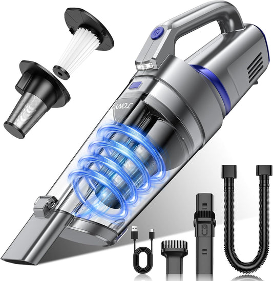 JONYJ Handheld Vacuum Cordless, 16000PA Strong Suction Hand Held Car Vacuum Cleaner, Portable Hand Vacuum Rechargeable with Multi-Nozzles & LED Light for Home, Car, Office, Pets