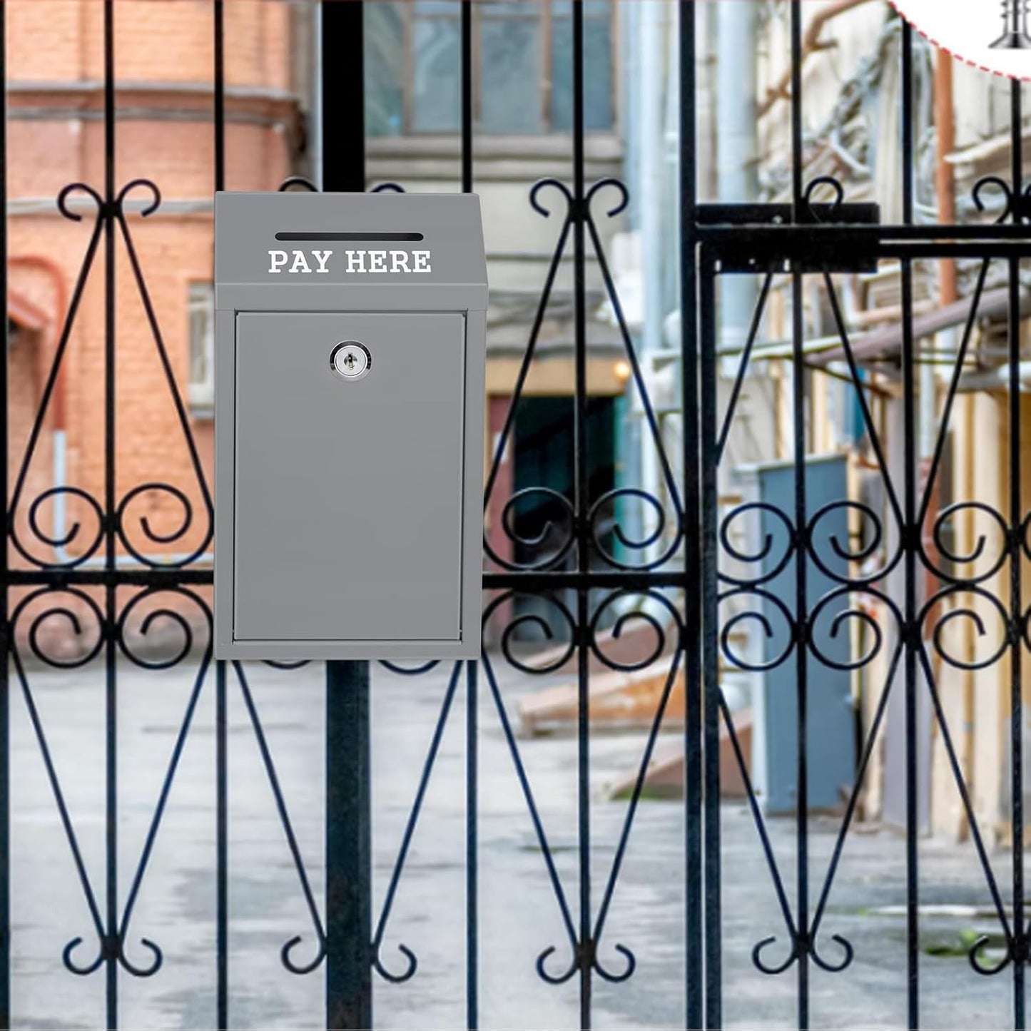 Metal Donation Box Collection Safe Suggestion Box with Lock Wall Mounted Mailbox Delivery Ballot Case Key Drop Case for Home Office Outdoor Door (Grey, 10.24 x 5.71 x 2.95 Inch)