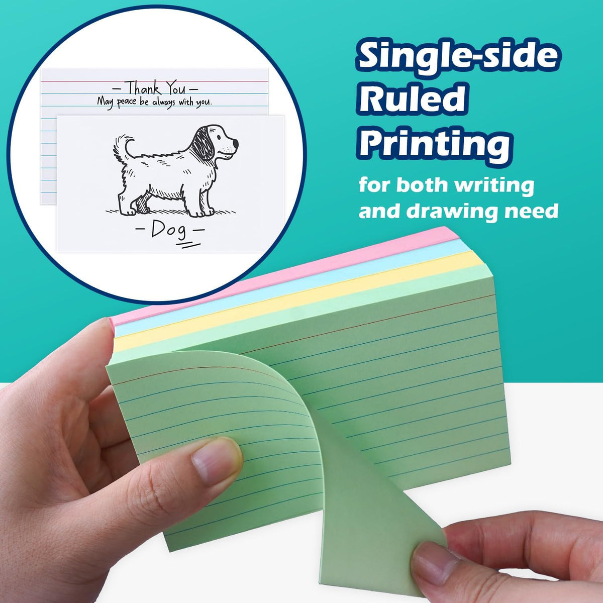 Green Lined Index Cards 3x5 Ruled Note Cards 200 Count, 180 GSM Heavy Weight