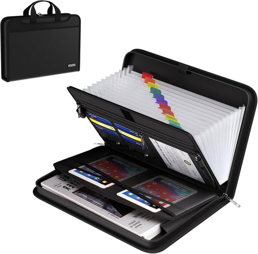 Fireproof & Waterproof Accordion File Organizer, 13-Pocket Expanding Document Organizer with Handle & Labels, Durable Heat-Resistant Folder for A4/Letter Files, Safe Home Office Travel Hold