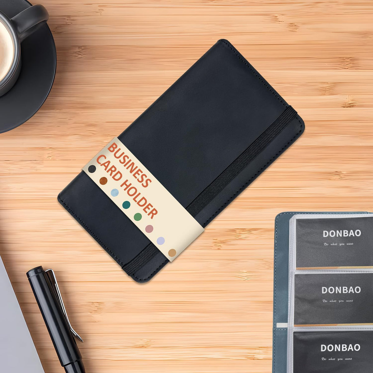 Leather Professional Business Card Holder Book Organizer, 240 Card Slots Capacity Booklet, Premium PU Name Cards Storage Folder with Soft Cover, Credit Card Binder Holder for Men/Women (Black)