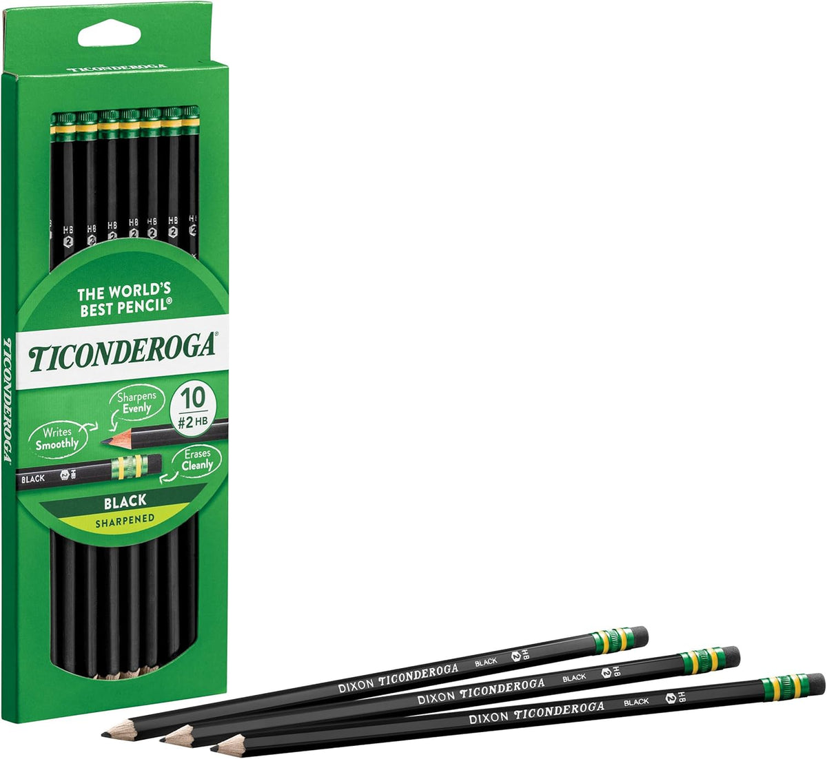 Ticonderoga Wood-Cased Pencils, Pre-Sharpened, 2 HB Soft, Black, 10 Count