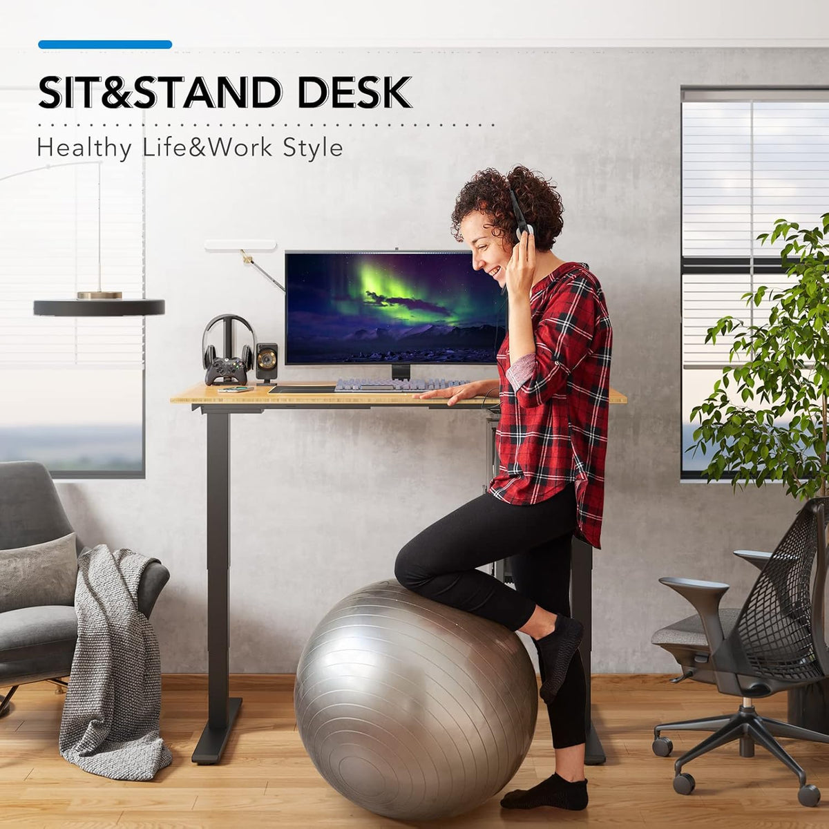 FLEXISPOT E6 Essential Bamboo 3 Stages Dual Motor 78x30 Inch Electric Height Adjustable Standing Whole-Piece Board Desk Sit Stand Up Desk (Black Frame + Bamboo Desktop)