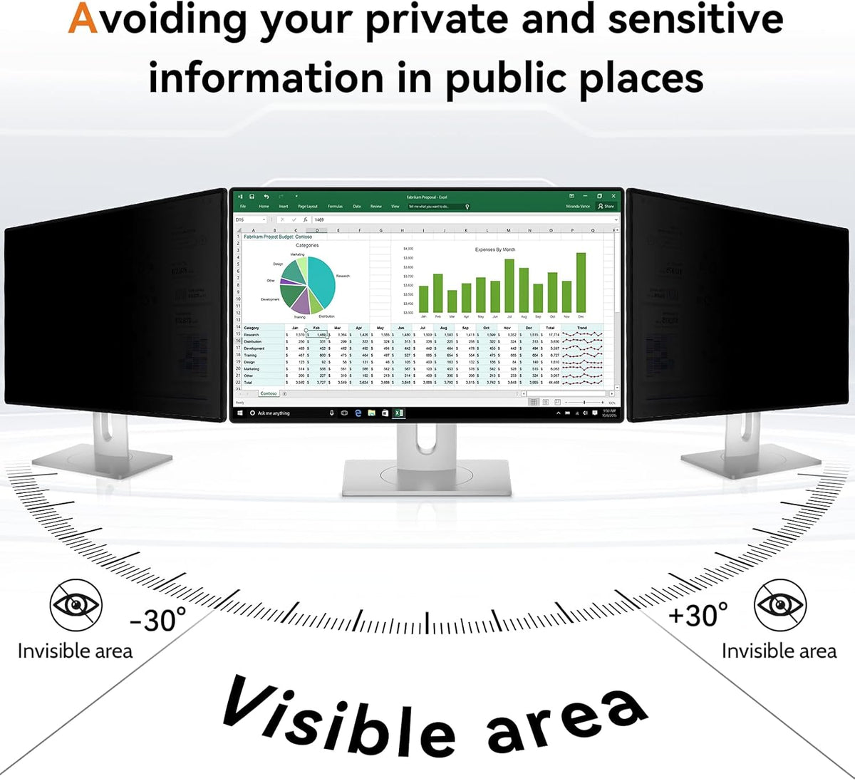 Mamol 24 Inch Computer Privacy Screen Filter for 16:10 Widescreen Monitor, Anti Glare & Blue Light Filter, Removable Anti-Scratch Screen Protector Film 24 in