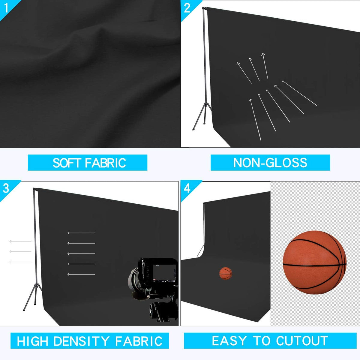 ISSUNTEX 5X7 ft Background Muslin Backdrop, Photo Studio, Collapsible High Density Screen for Video Photography and Television-Black