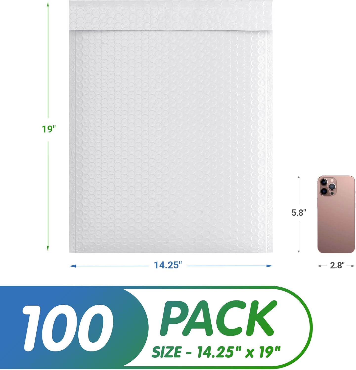 White Poly Bubble Mailers Self Seal, 14.25 x 19 Inch. Pack of 100 Bubble Packaging Envelopes for Shipping. Durable Padded Envelopes Waterproof. Self Seal Padded Mailers. Shipping Packages