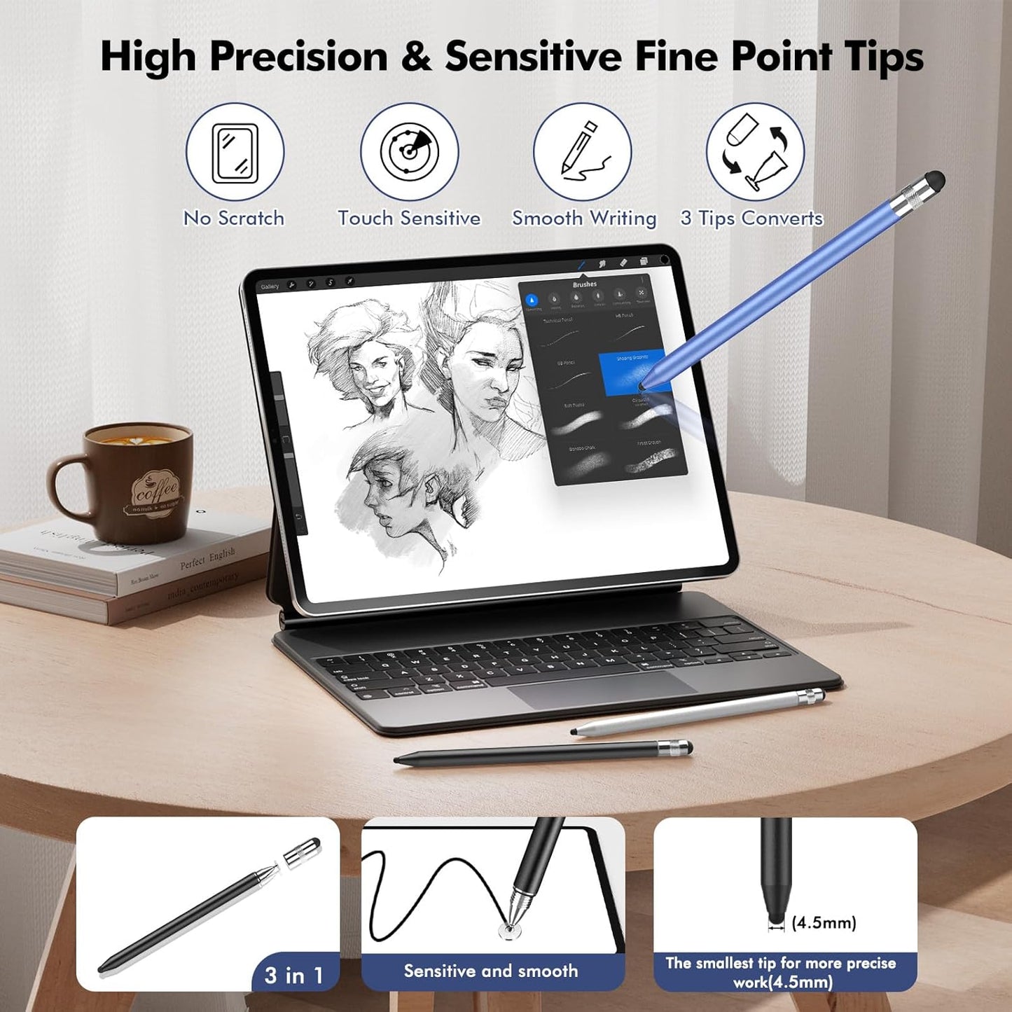 Stylus Pen for Touchscreen, 3-in-1 Rubber Disc Stylus, High Sensitivity and Precision, Universal Stylus Pen Compatible for Ipad,iPhone Android Kindle All Capacitive Tablets