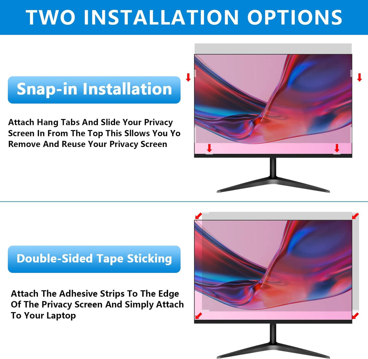 Computer Privacy Screen 22 inch, Removable 16:10 Aspect Ratio Widescreen Laptop Monitor,Eye Protection Anti Glare Blue Light Slide Mount Tabs Cover Screen Protector for Privacy Screen Filter 22 inch