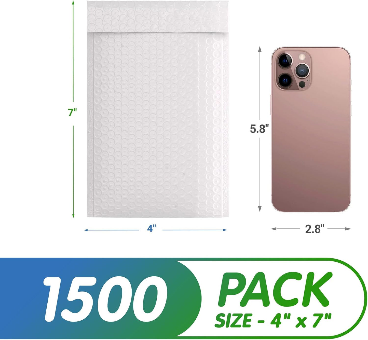 White Poly Bubble Mailers Self Seal, 4 x 7 Inch. Pack of 1500 Bubble Packaging Envelopes for Shipping. Durable Padded Envelopes Waterproof. Self Seal Padded Mailers. Shipping Packages