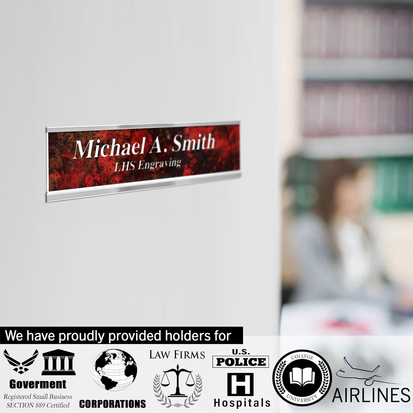 Engraved Name Plates for Door Sign Personalized Green Marble Plastic Plaque with White Letters - Made in USA 2x12 S4
