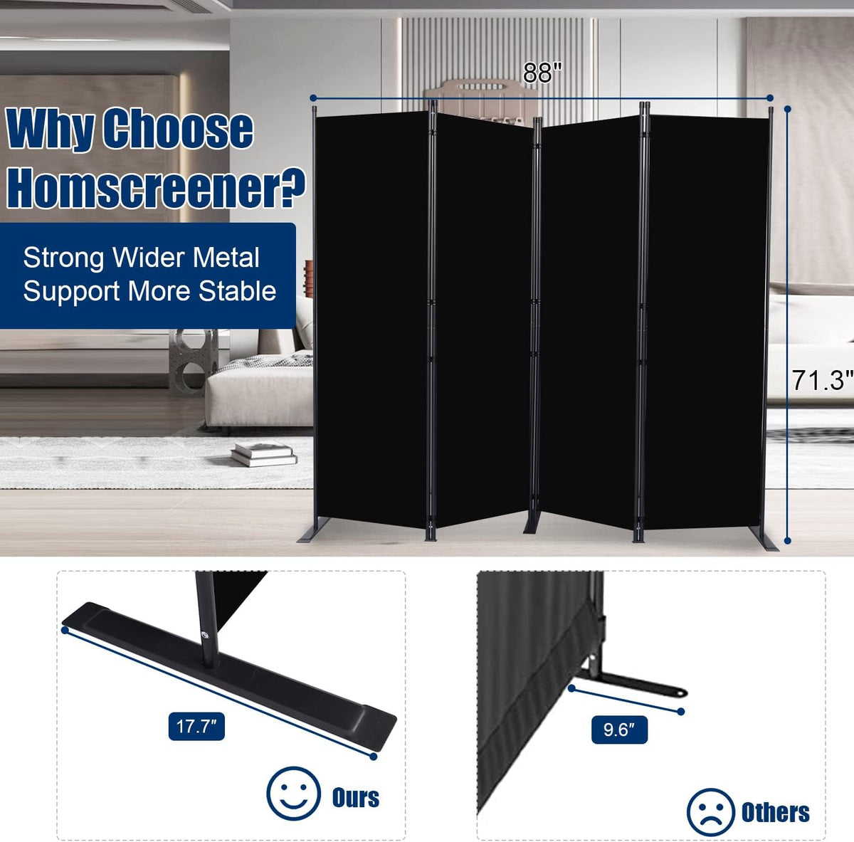 Room Divider 6FT Portable Room Dividers and Folding Privacy Screens, 88'' W Fabric Divider for Room Separation, 4 Panel Partition Room Dividers Screen