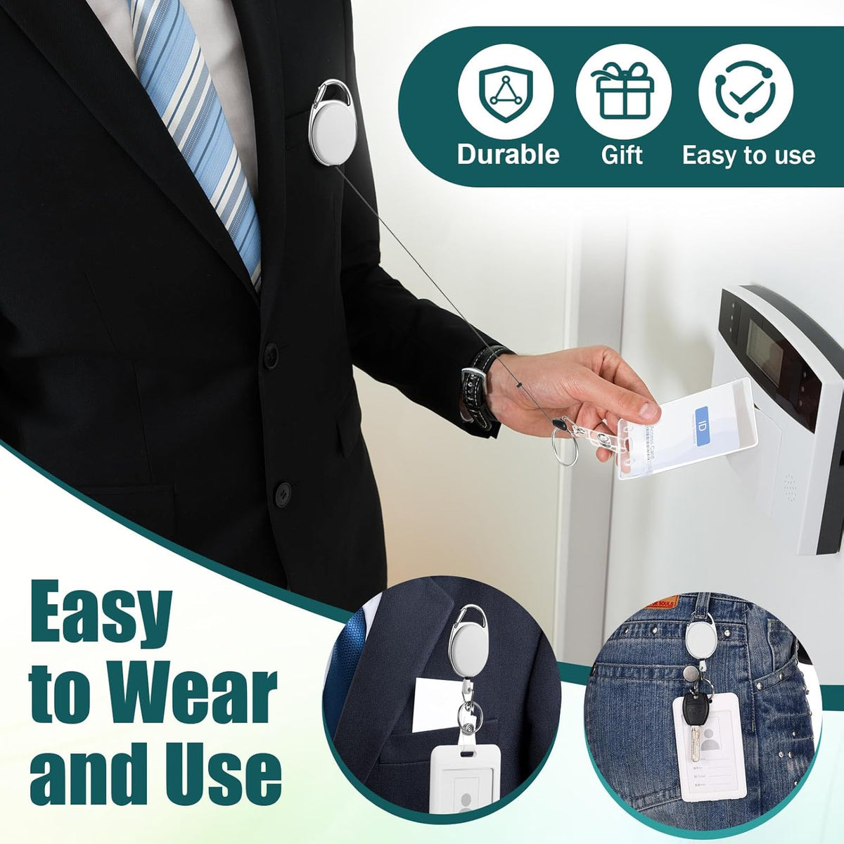 Honoson 50 Pcs Heavy Duty Retractable Badge Reels Batch ID Badge Holder Retractable Clip Bulk Key Holder with Ring for Office Worker Employee, Doctor Nurse Gifts (White)