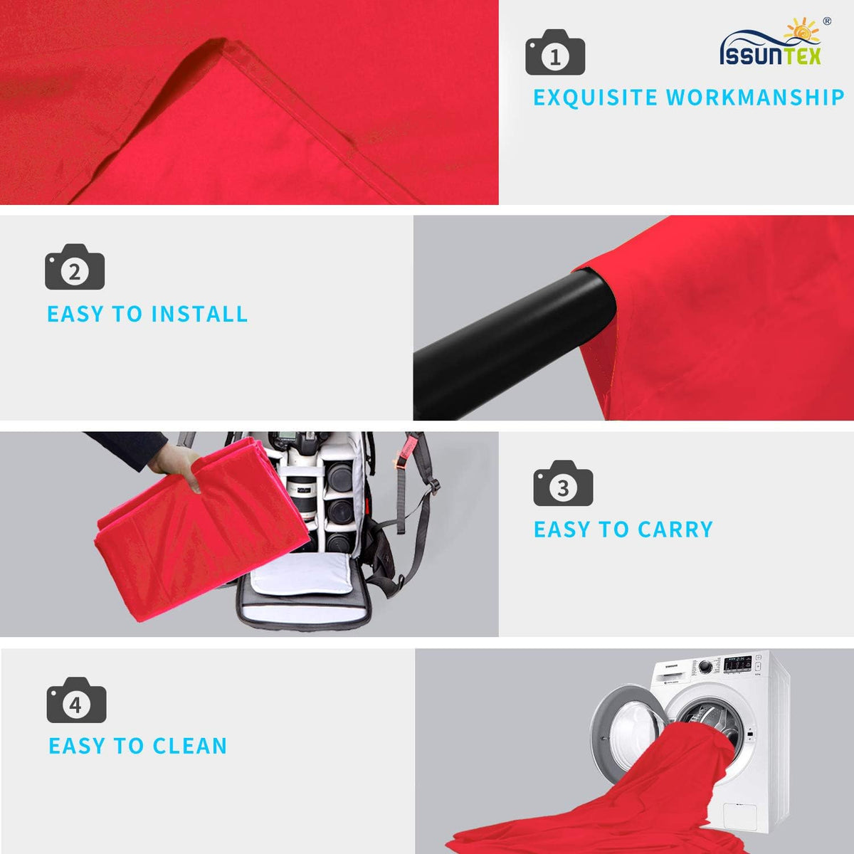 ISSUNTEX 10X16 ft Background Muslin Backdrop, Photo Studio, Collapsible High Density Screen for Video Photography and Television-Red