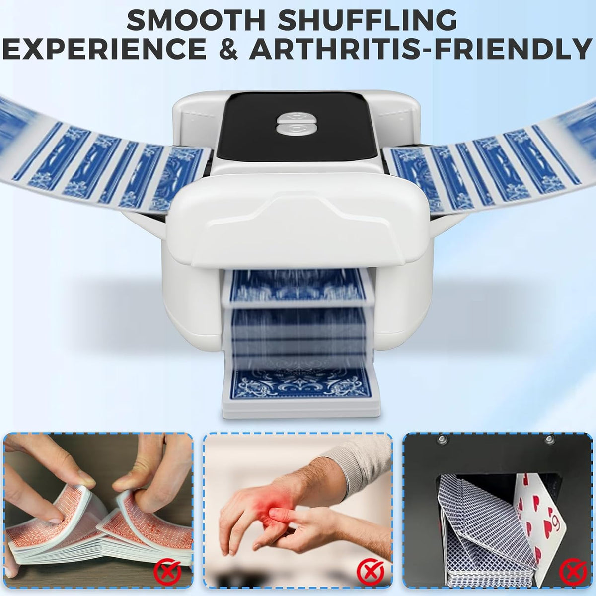 Automatic Card Shuffler 1-2 Decks,UNO Poker Shuffler with 2600mAh Rechargeable Built-in Battery,Low Noise,Electric Playing Cards Machine for Casino Card Game,Phase 10,Blackjack,Texas Hold'em