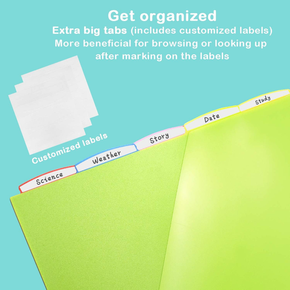 5 Tabs Plastic Dividers with Clear Front Pocket - 3 Sets, Pocket Dividers for 3 Ring Binder, Multi-Color Binder Dividers, Total 15 Tabs