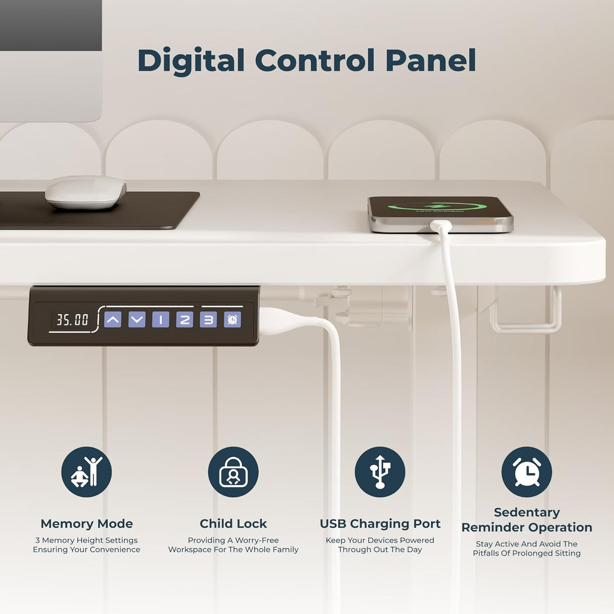 Standing Desk, Large 71x31 Inches Height Adjustable Stand Up Desk with Cable Management, Home Office Computer Desk with Memory Preset with Charging USB Port & Sedentary Reminder