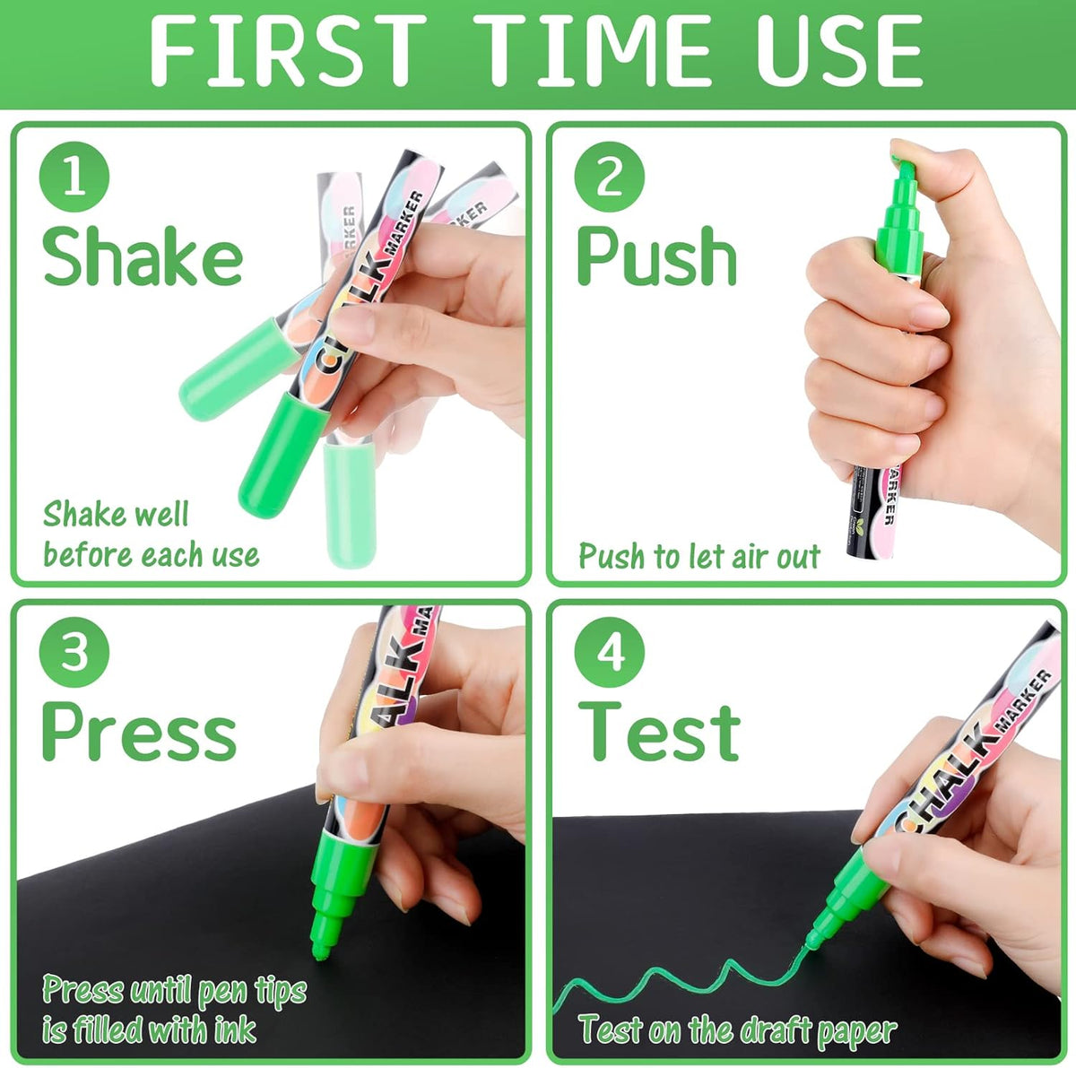 Liquid Chalk Markers Pens - 24 Colors Washable & Wet Erase Neon Chalk Makers for Blackboard, Chalkboard Signs, Glass Window, Graduation Celebration School Kids Art - Erasable Window Markers for Cars