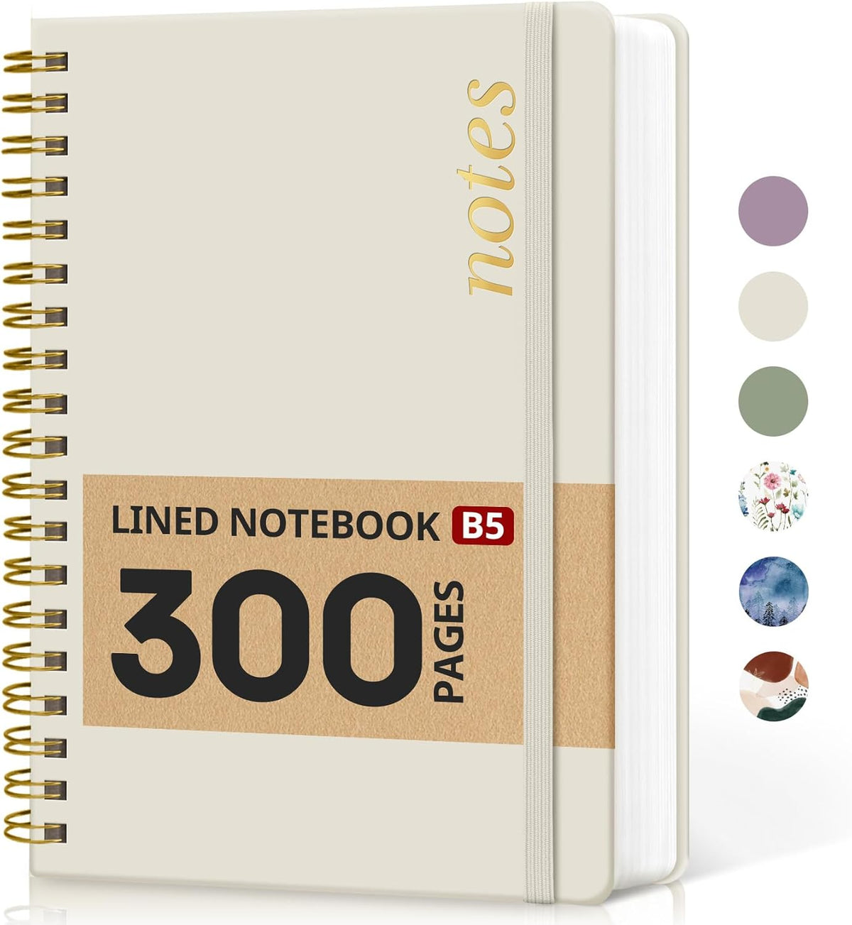 Lined Spiral Notebook Journal for Work, 300 Pages Thick B5 (7.1"x10") College Ruled Journal for Women & Writing, Hardcover Notebook for Note Taking, Perfect for Office Home School Supplies, Grey Beige