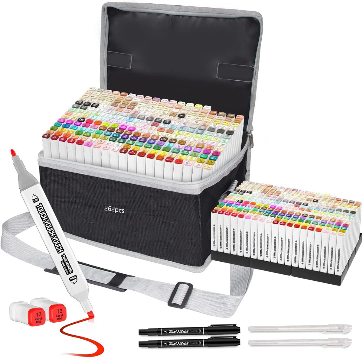 Banral 262 Colors Dual Tip Alcohol Based Markers, Twin Sketch Art Marker Set for Artists Adult Coloring Drawing Sketching Card Making Illustration, Premium Brush Pens with Case