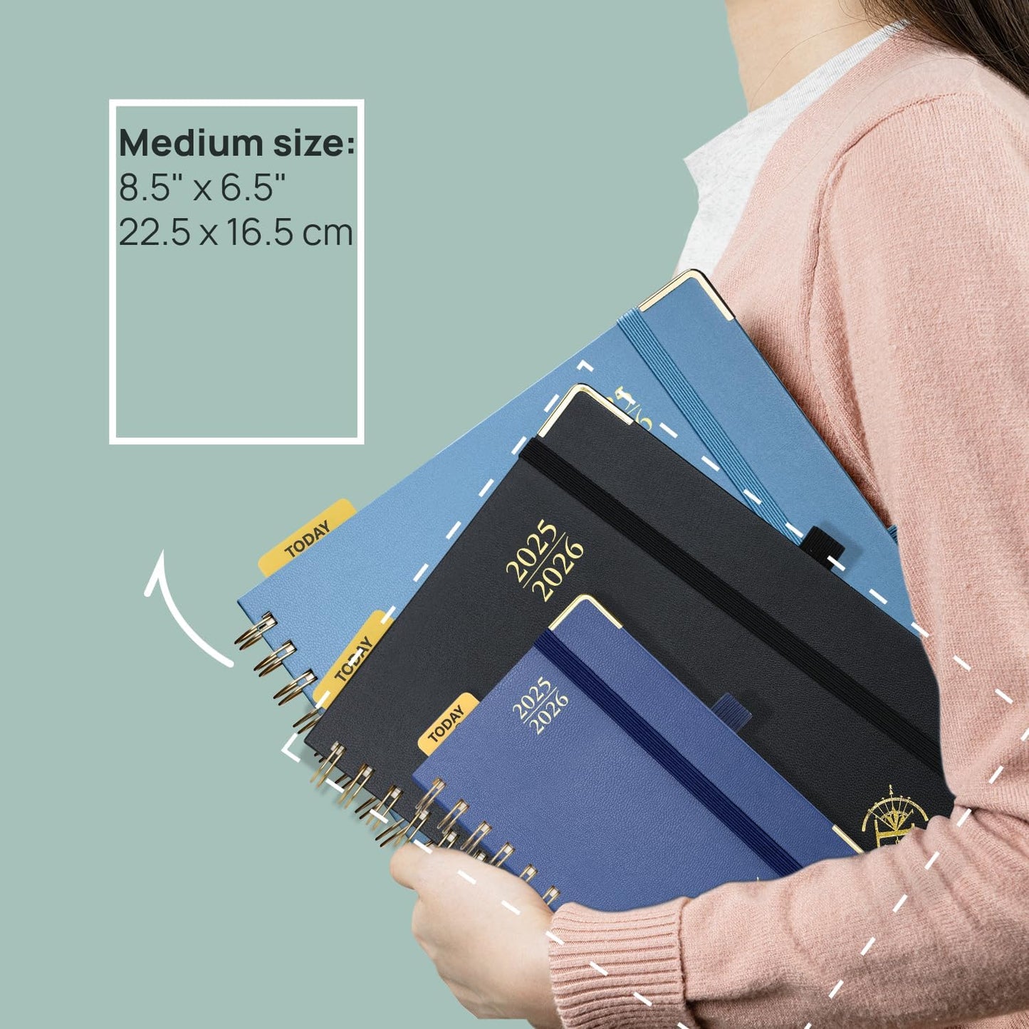 POPRUN Academic Planner 2025-2026 (July 2025-June 2026), Daily Weekly and Monthly Appointment Book (Wirebound Hard Cover - 6.25'' x 8.5'') with Hourly Time Slots, Tabs, 100 GSM - Black