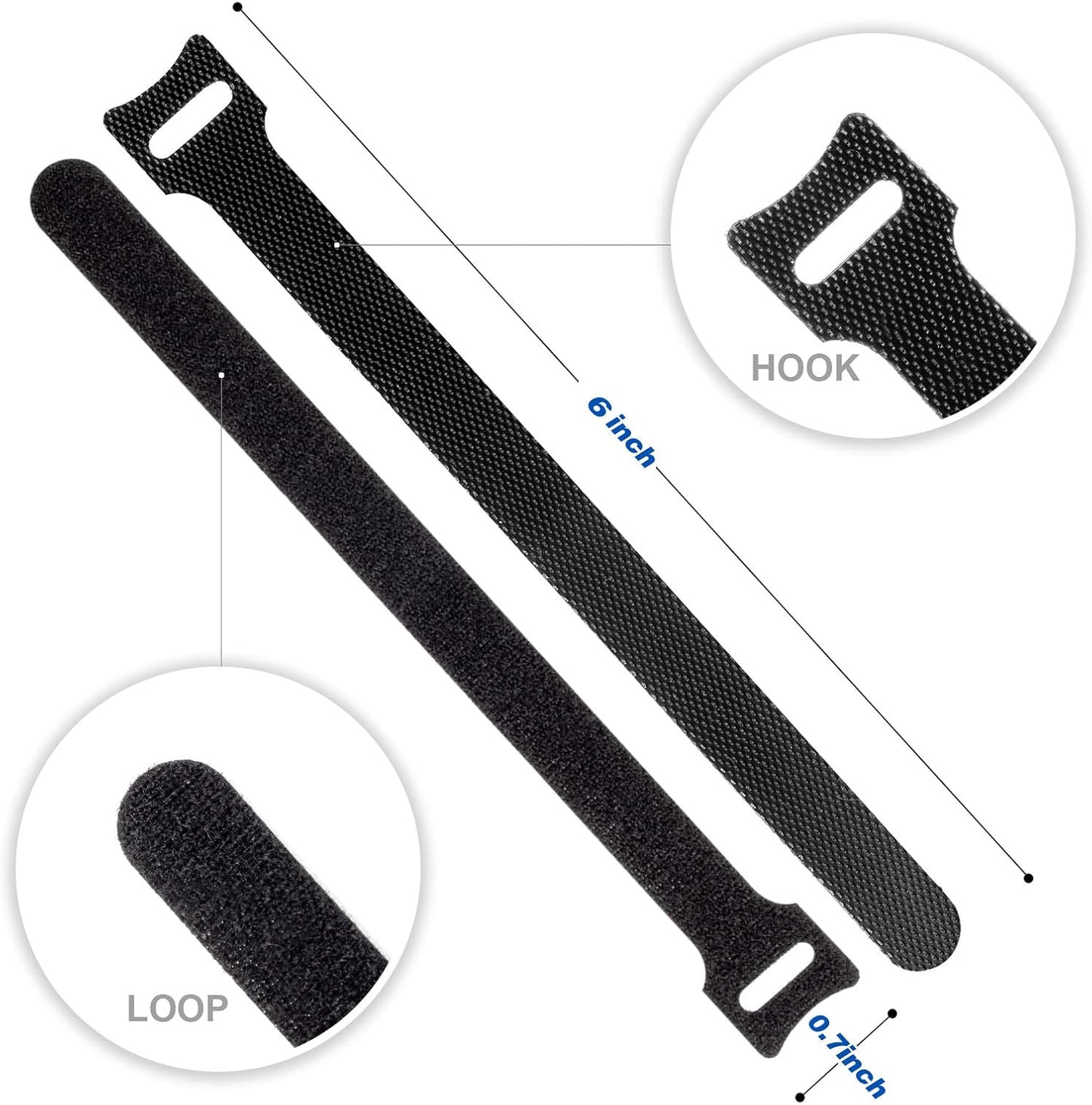 OneLeaf 80PCS Reusable Cable Ties, Black Adjustable 6-Inch Cord Organizer Ties, Multi-purpose Hook Loop Cable Management Wire Ties for Organizing Home, Office, Data Centers
