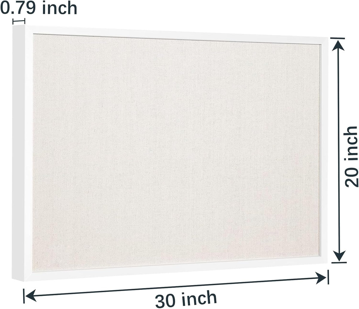 OWLKELA 20'' x 30'' Linen Bulletin Board, White Framed Corkboard, White Oak Frame Linen Cork Board, Vision Board and Decorative Hanging Pin Board