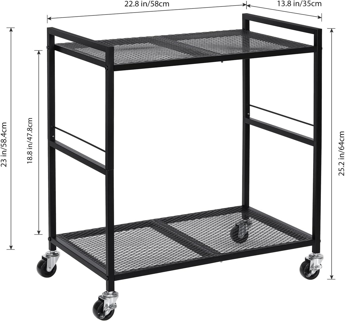 Computer Tower Stand, PC Tower Stand Metal Rolling Cart Holds up to 40lbs, 2 Tier Mobile Printer Stand with Storage Under Desk for Home & Office, Black