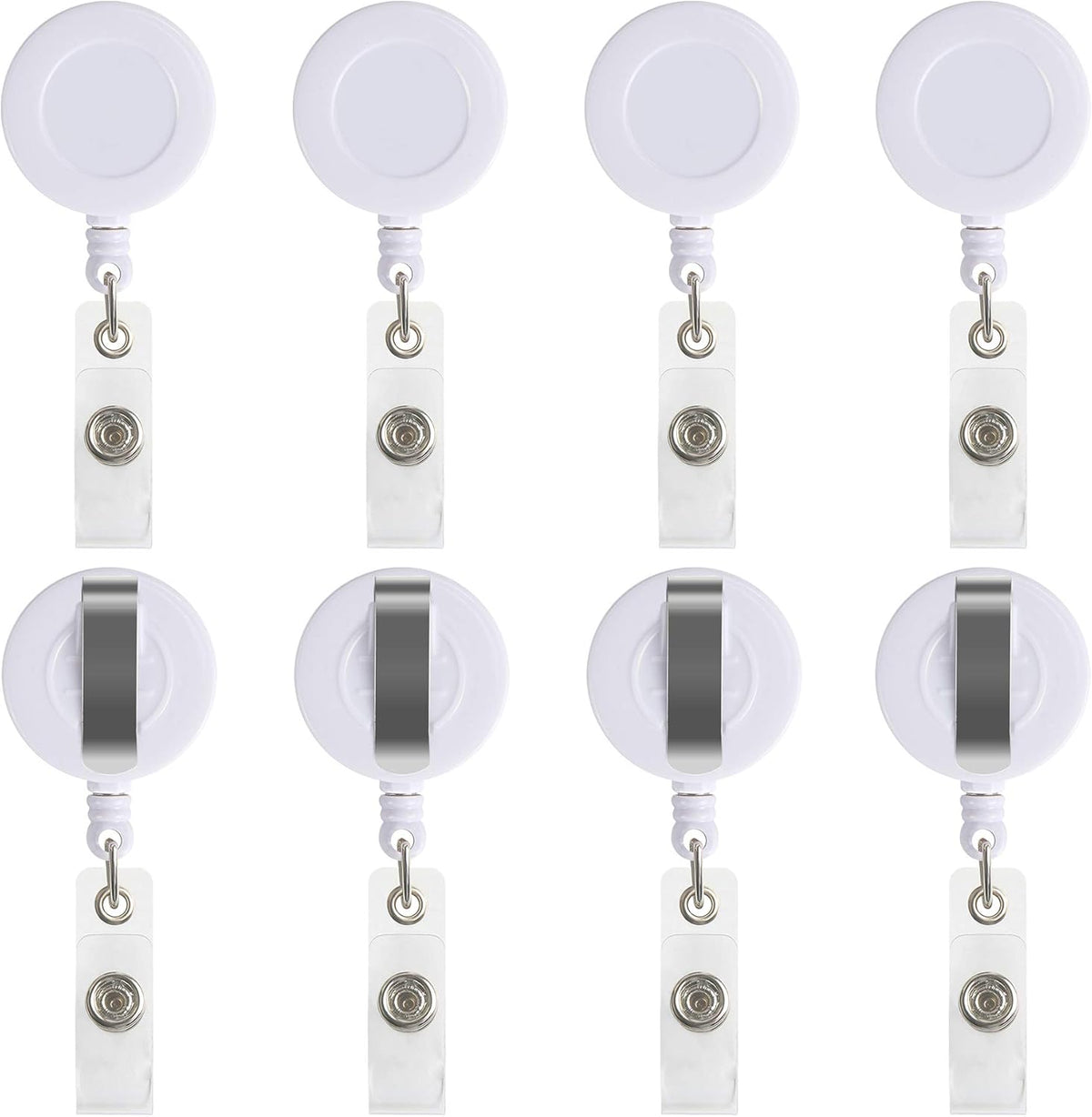 JANYUN 100 Pcs Badge Reels Retractable Badges Holder for ID Card Keychain Whistles Lanyards for School Office (White)