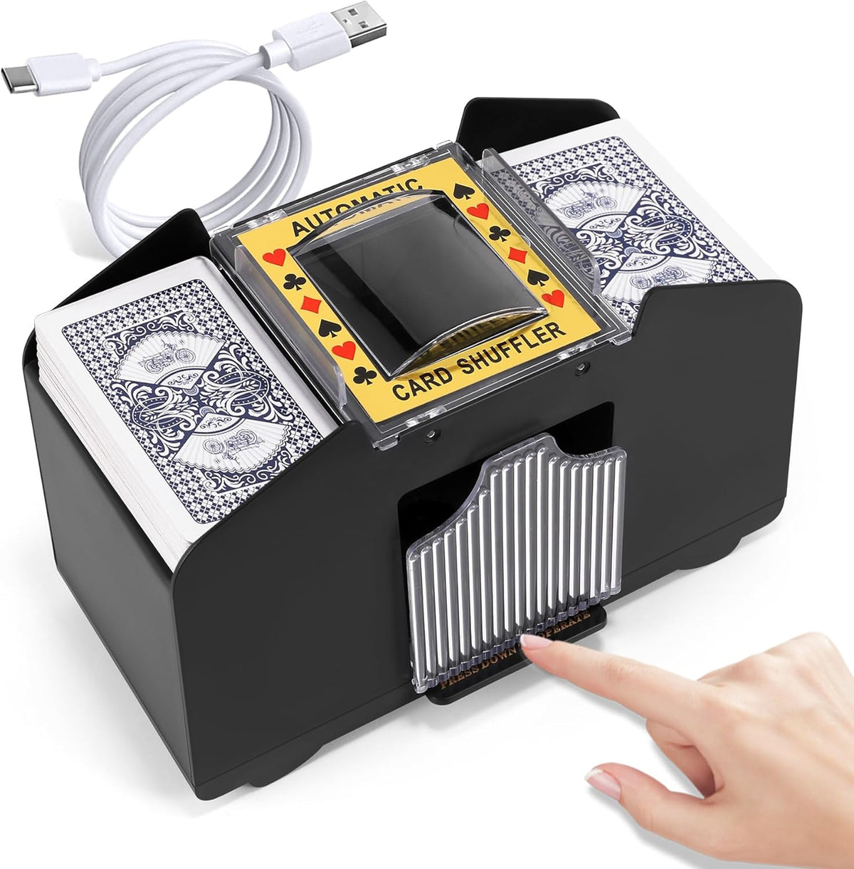 Card Shuffler 4 Deck Automatic, USB-Power & Battery-Operated Electric Shuffler Machine, Playing Card Shuffler for UNO,Poker,Home Card Games