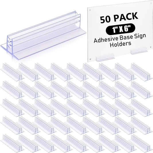 Fulmoon 50 Pcs Sign Holder, Adhesive Base Sign Holders Multiple Uses for Counters, Warehouses, Base Holders with Strong Adhesive (1*6in)