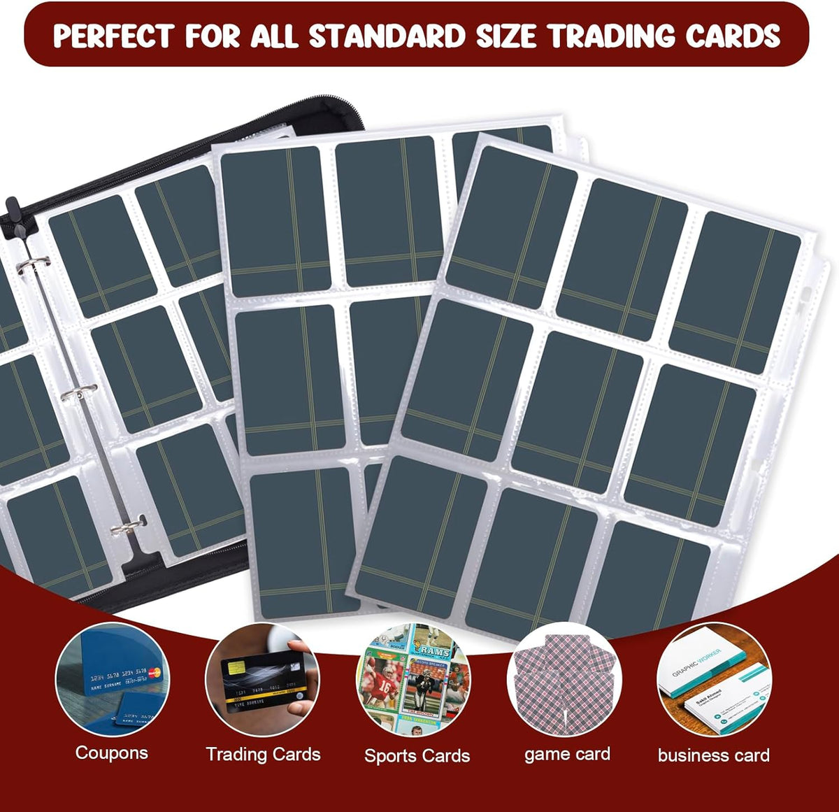 Card Binder 900 Pockets, Trading Card Binder 9 Pocket Card Collector Album Card Collection Binder with 50 Removable Card Sleeves for Boys and Girls Organized